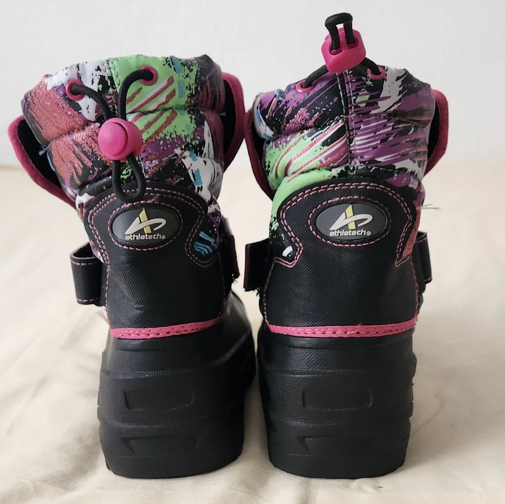 Athletech Kids Rain & Snow Boots - Black and Pink Size 5